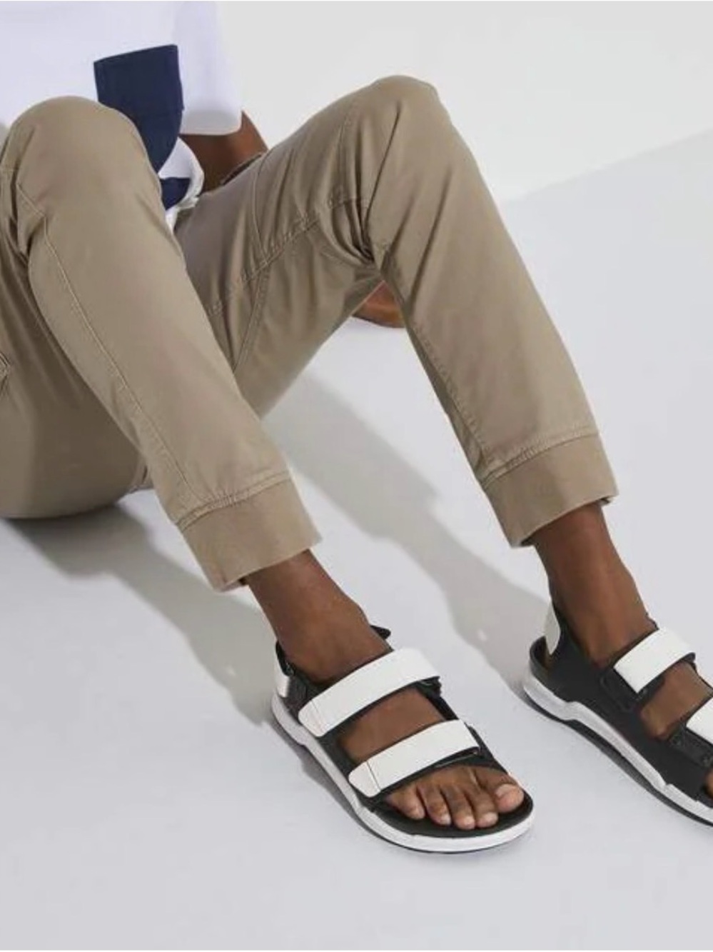 Birkenstock Men's Black and White Two-Strap Hook-and-Loop Sandals